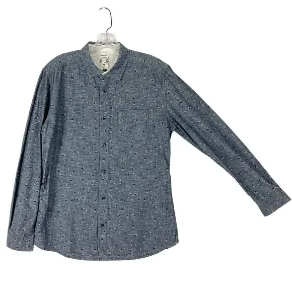Nwot DIESEL Shirt M Grey Floral Blue-Snaps Logo Pocket Long-Sleeve Cotton“Sermon